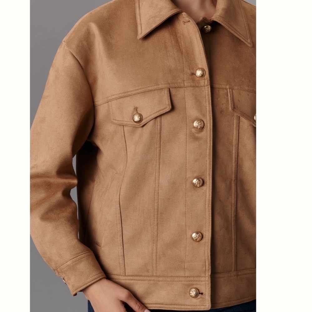 Anthropologie Maeve Tan Suede Trucker Jacket - Picture 2 of 14